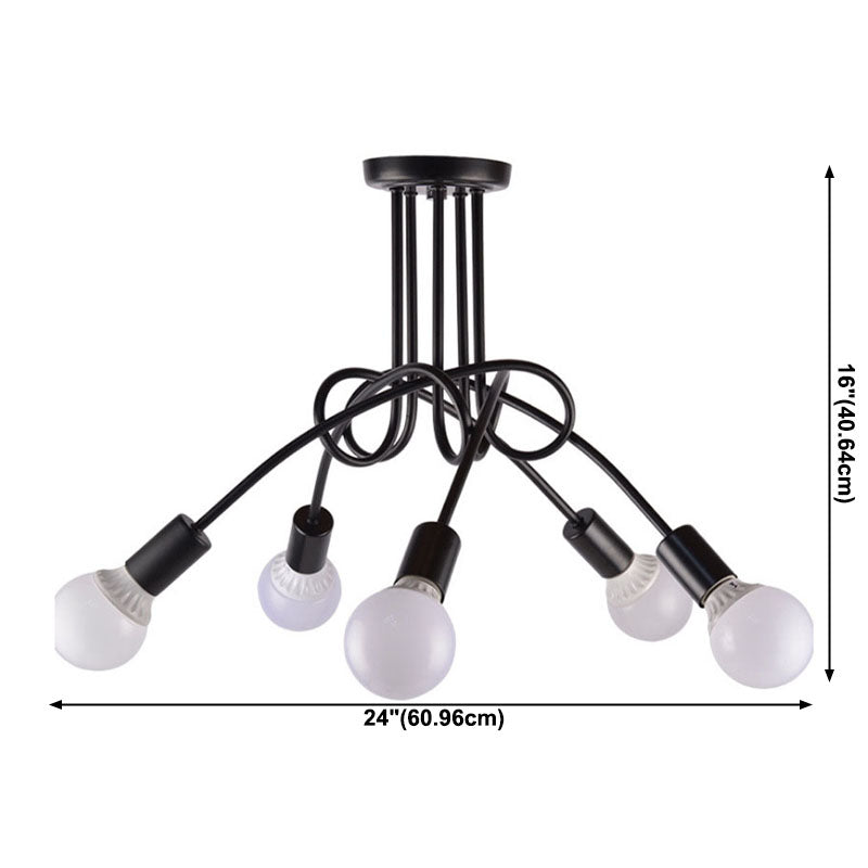 Black Sputnik Semi Flush Mount in Industrial Creative Style Lacquered Iron Ceiling Fixture