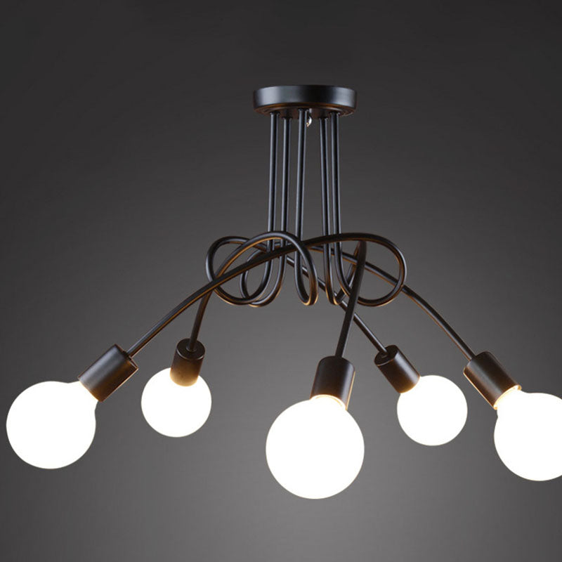 Black Sputnik Semi Flush Mount in Industrial Creative Style Lacquered Iron Ceiling Fixture