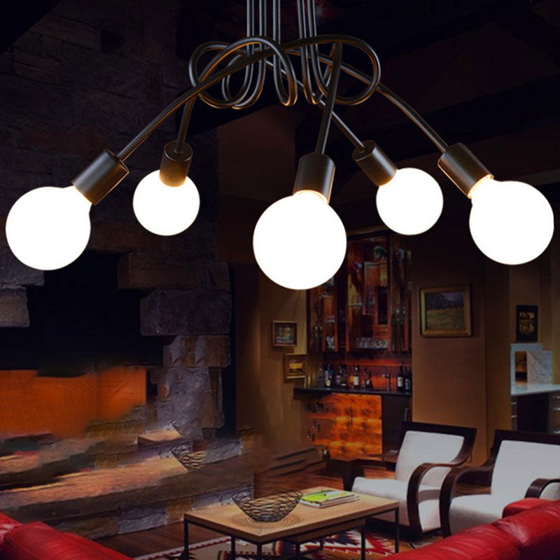 Black Sputnik Semi Flush Mount in Industrial Creative Style Lacquered Iron Ceiling Fixture