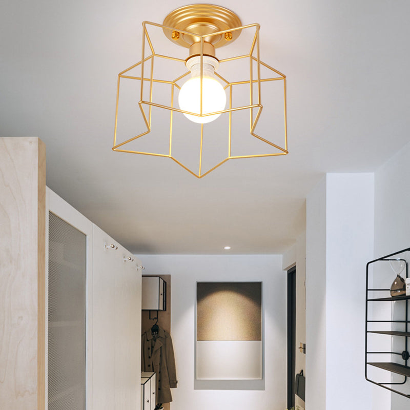 Geometric Pendant Light Industrial 1 Light Metal Flush Mount Light Fixture in Black