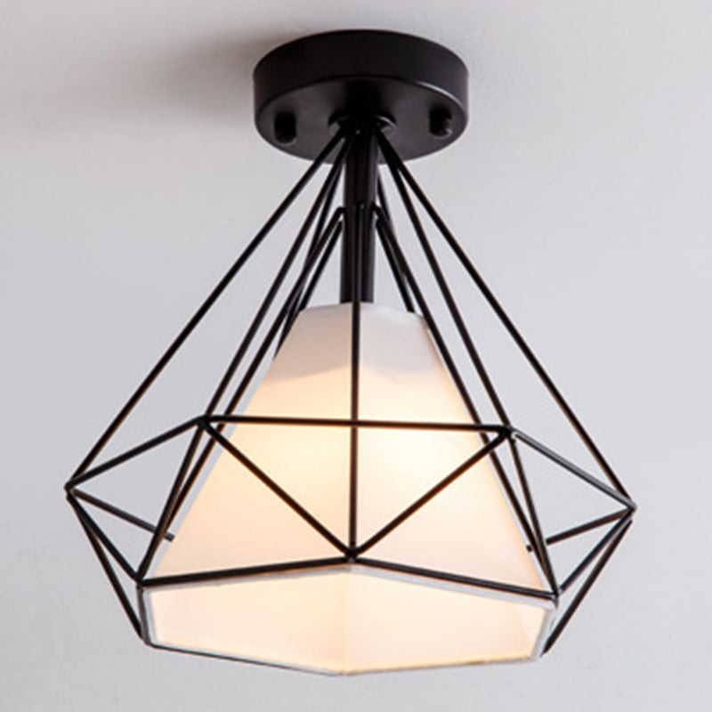 Geometric Pendant Light Industrial 1 Light Metal Flush Mount Light Fixture in Black