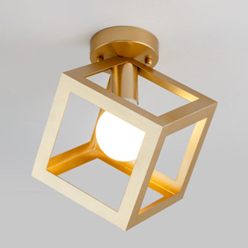 Geometric Pendant Light Industrial 1 Light Metal Flush Mount Light Fixture in Black