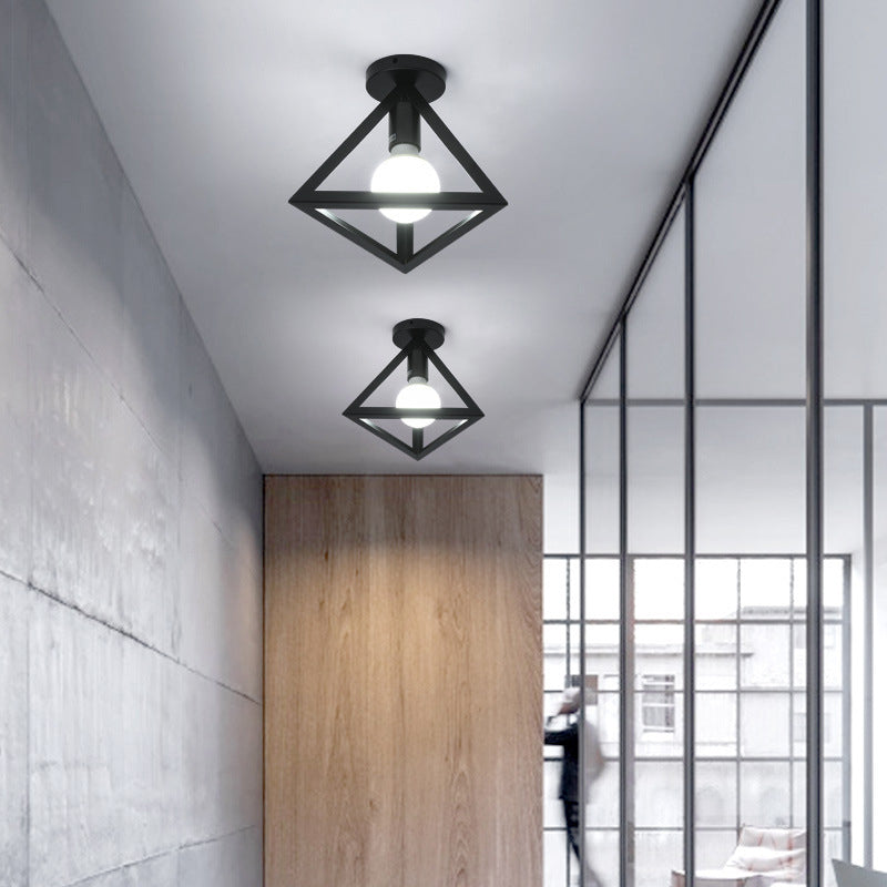 Geometric Pendant Light Industrial 1 Light Metal Flush Mount Light Fixture in Black