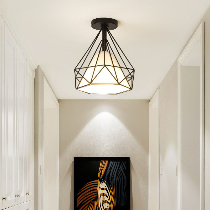 Geometric Pendant Light Industrial 1 Light Metal Flush Mount Light Fixture in Black