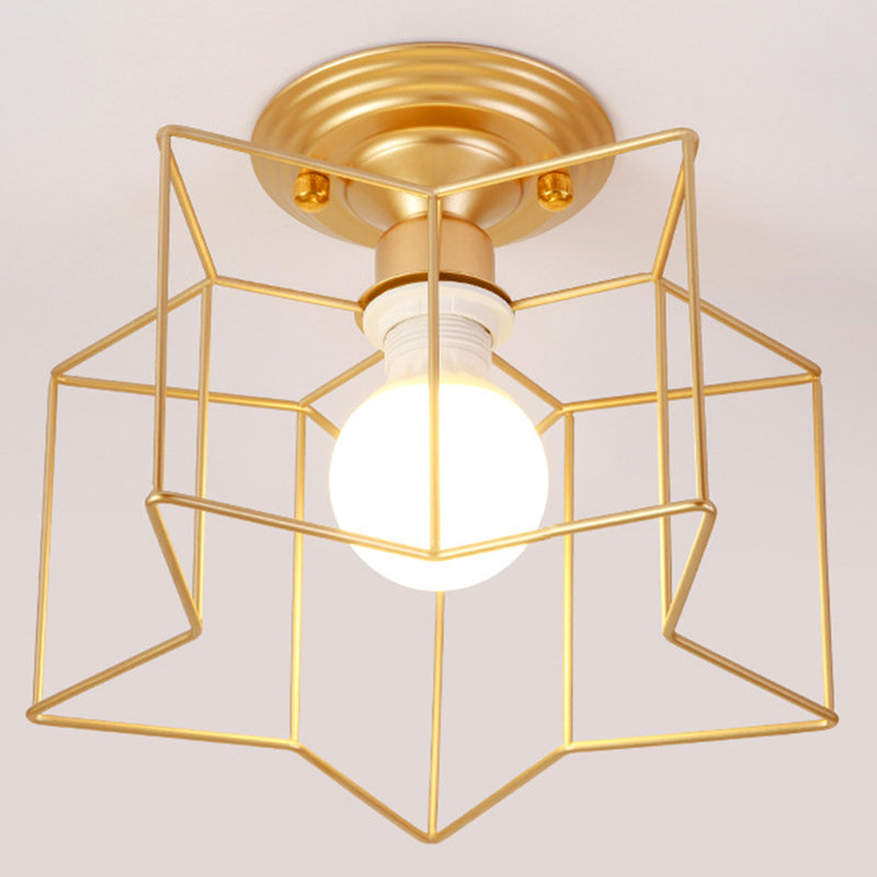 Geometric Pendant Light Industrial 1 Light Metal Flush Mount Light Fixture in Black