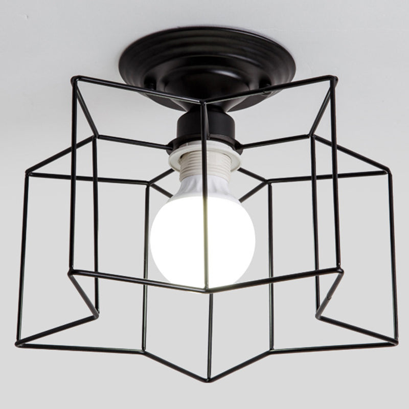 Geometric Pendant Light Industrial 1 Light Metal Flush Mount Light Fixture in Black