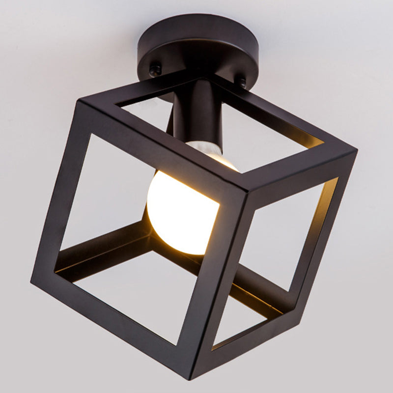 Geometric Pendant Light Industrial 1 Light Metal Flush Mount Light Fixture in Black