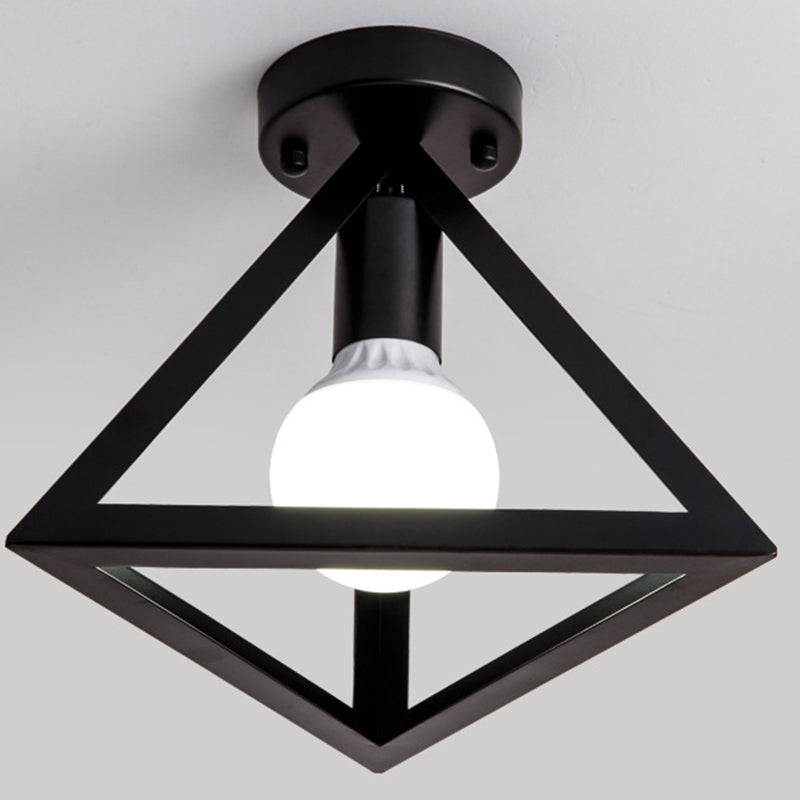 Geometric Pendant Light Industrial 1 Light Metal Flush Mount Light Fixture in Black