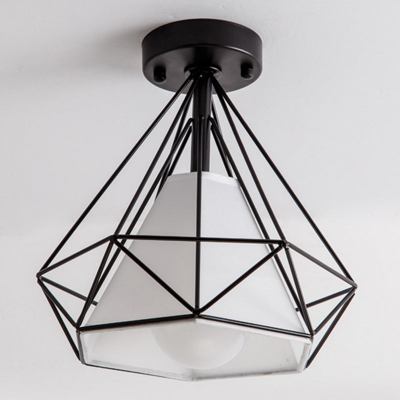 Geometric Pendant Light Industrial 1 Light Metal Flush Mount Light Fixture in Black