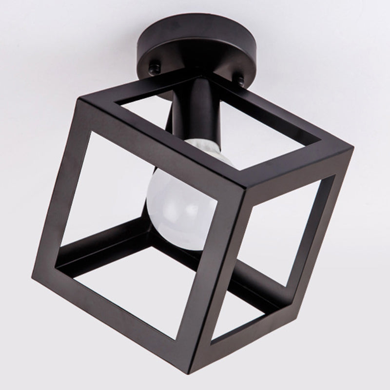 Geometric Pendant Light Industrial 1 Light Metal Flush Mount Light Fixture in Black
