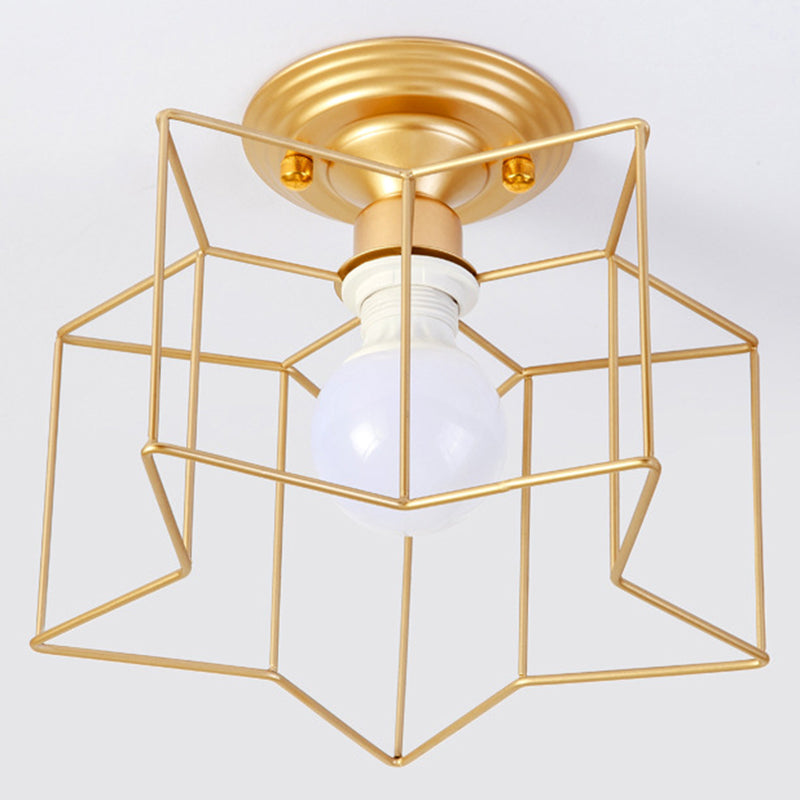 Geometric Pendant Light Industrial 1 Light Metal Flush Mount Light Fixture in Black