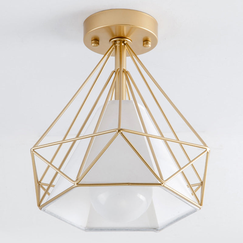 Geometric Pendant Light Industrial 1 Light Metal Flush Mount Light Fixture in Black