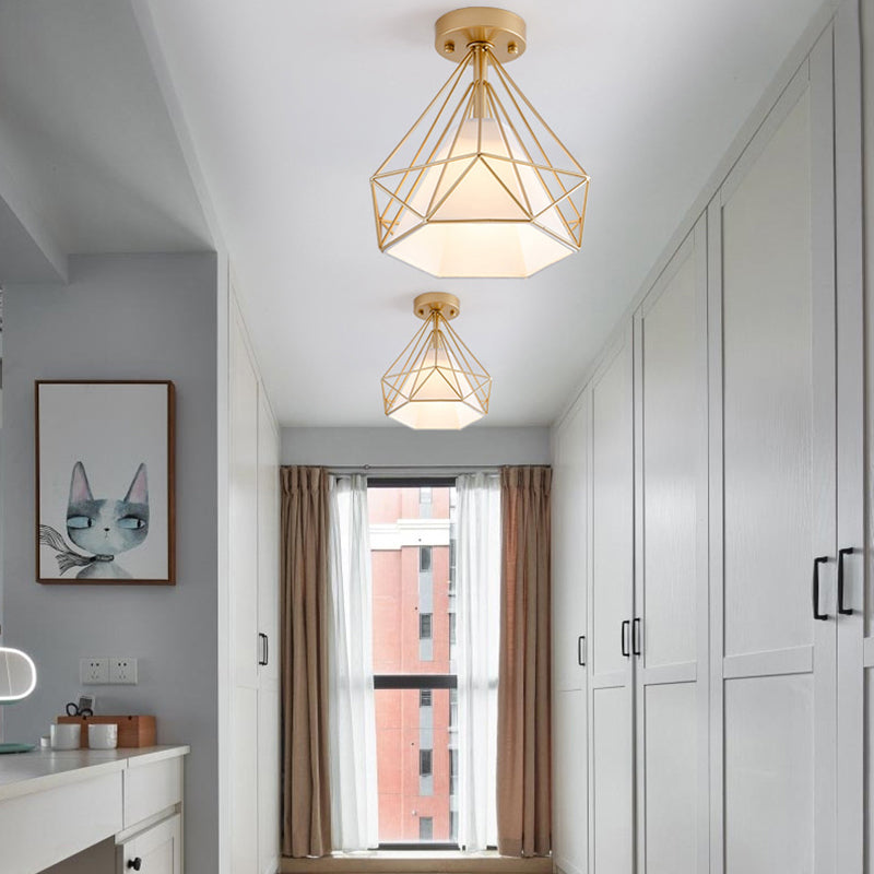 Geometric Pendant Light Industrial 1 Light Metal Flush Mount Light Fixture in Black