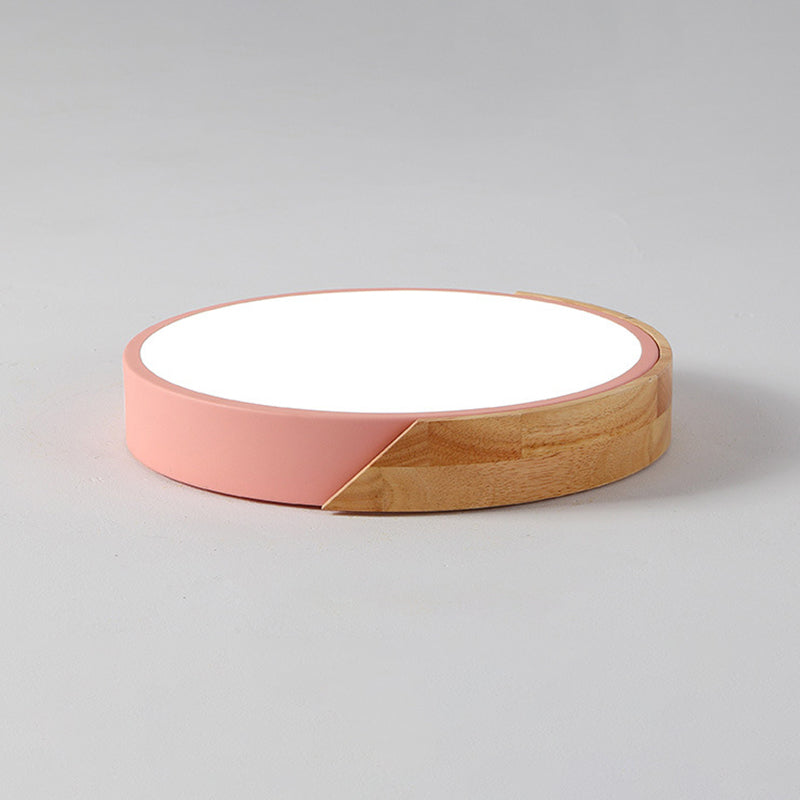 Luminaria de techo interior minimalista, luces de montaje empotrado en techo de metal y madera planas de macarrón