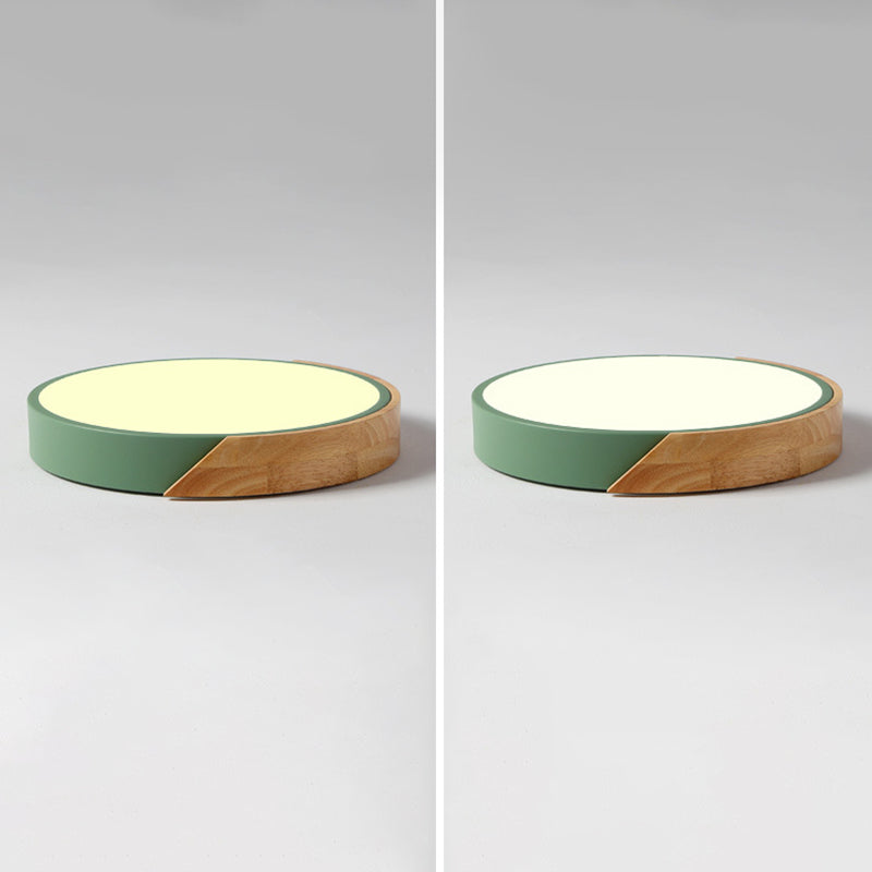 Luminaria de techo interior minimalista, luces de montaje empotrado en techo de metal y madera planas de macarrón