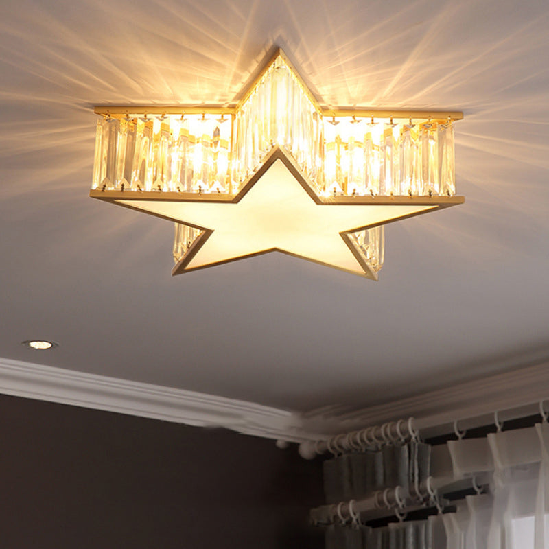Plafoniera in rame dorato in stile coloniale di lusso con stella in cristallo per camera da letto