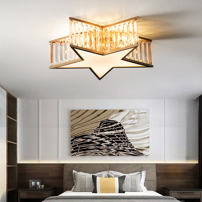 Copper Gold Ceiling Light in Colonical Luxury Style Crystal Star Ceiling Fixture for Bedroom