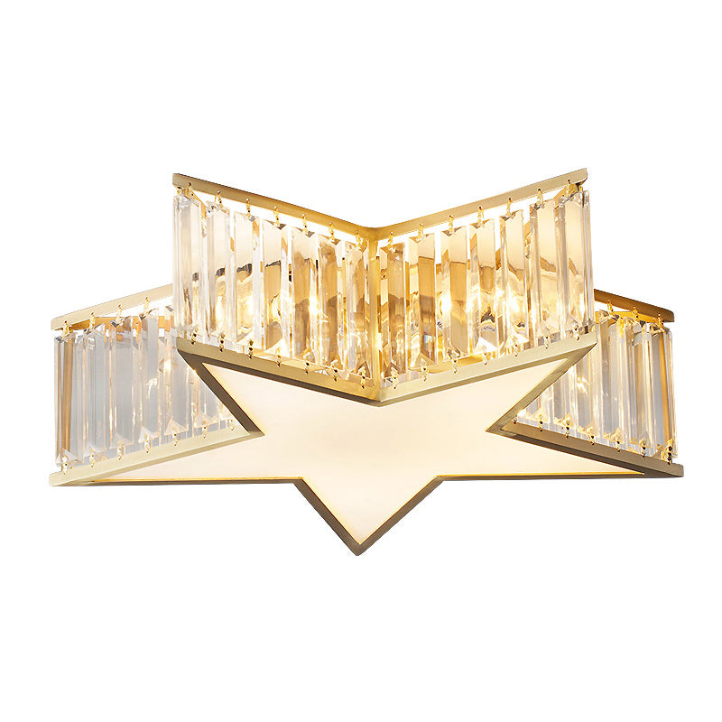 Copper Gold Ceiling Light in Colonical Luxury Style Crystal Star Ceiling Fixture for Bedroom