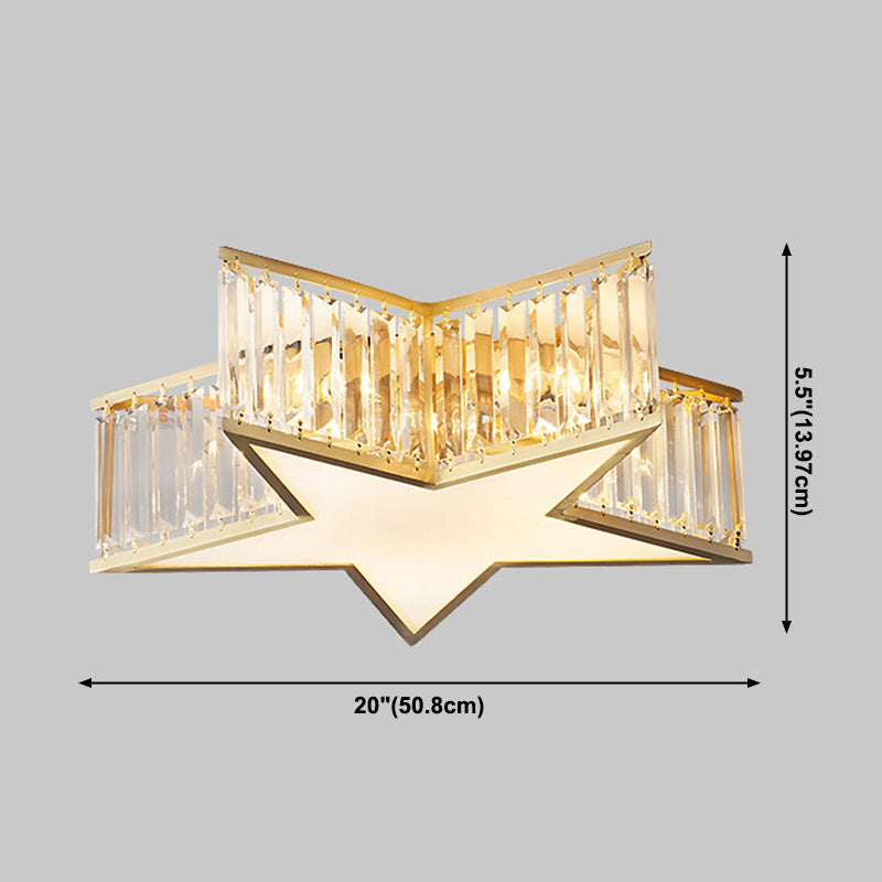 Copper Gold Ceiling Light in Colonical Luxury Style Crystal Star Ceiling Fixture for Bedroom