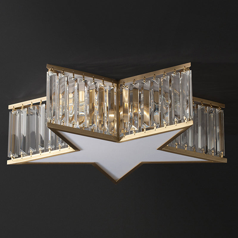 Copper Gold Ceiling Light in Colonical Luxury Style Crystal Star Ceiling Fixture for Bedroom