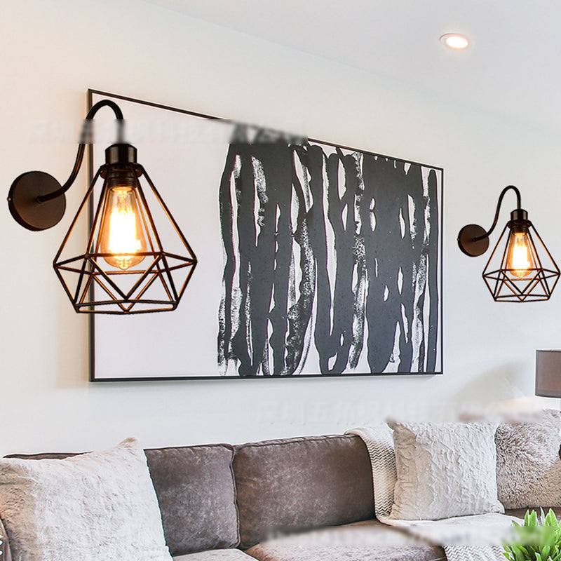 Metal Caged Wall Lighting Fixtures Industrial Style 1 Light Wall Mounted Light Fixture