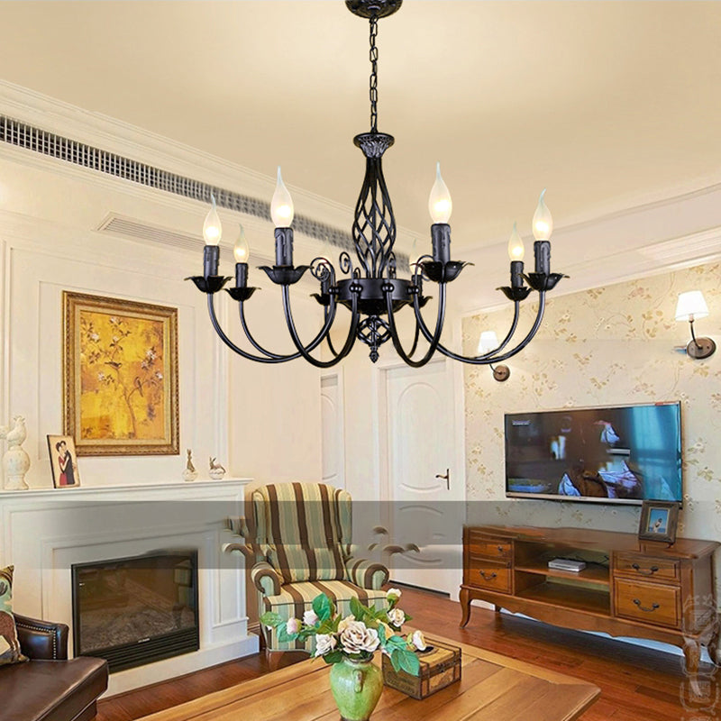 Zwarte multi -lichten hangende verlichtingsarmaturen moderne stijl gebogen metalen kroonluchter verlichting