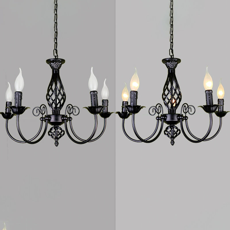 Zwarte multi -lichten hangende verlichtingsarmaturen moderne stijl gebogen metalen kroonluchter verlichting