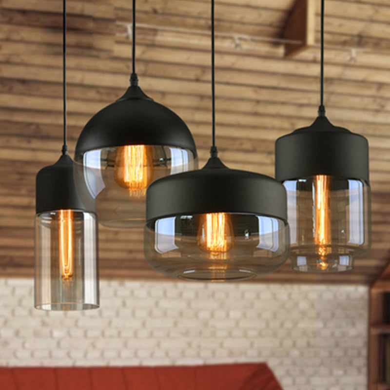 Lampada a sospensione in vetro trasparente a 1 luce, luce sospesa industriale contemporanea con top metallico