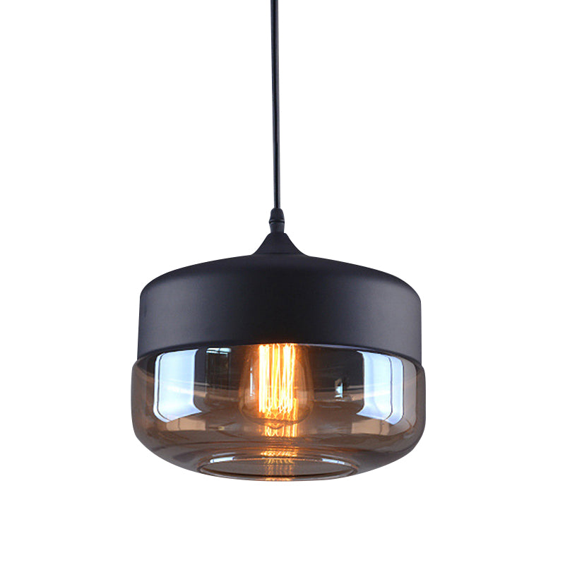 Lampada a sospensione in vetro trasparente a 1 luce, luce sospesa industriale contemporanea con top metallico