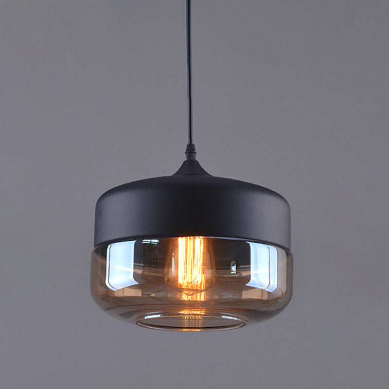 Lampada a sospensione in vetro trasparente a 1 luce, luce sospesa industriale contemporanea con top metallico