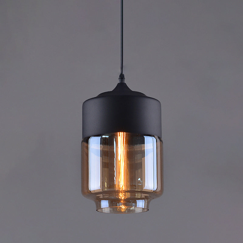 Lampada a sospensione in vetro trasparente a 1 luce, luce sospesa industriale contemporanea con top metallico