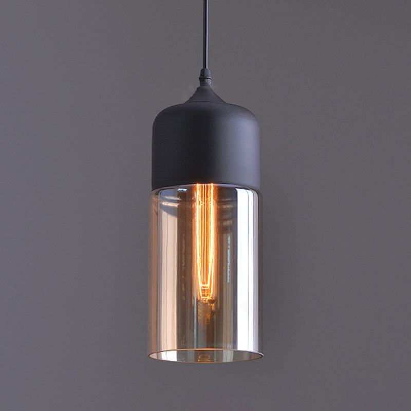 Lampada a sospensione in vetro trasparente a 1 luce, luce sospesa industriale contemporanea con top metallico
