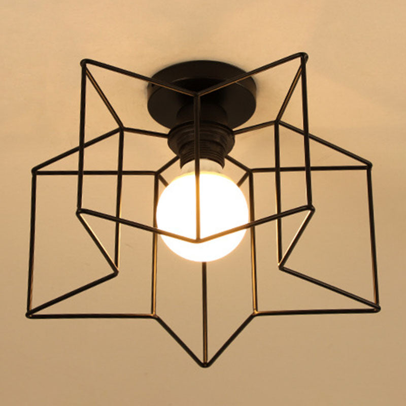 Geometric Light Industrial 1 Light Metal Flush Mount Light Fixture in Black