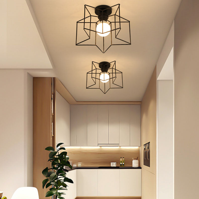 Geometric Light Industrial 1 Light Metal Flush Mount Light Fixture in Black