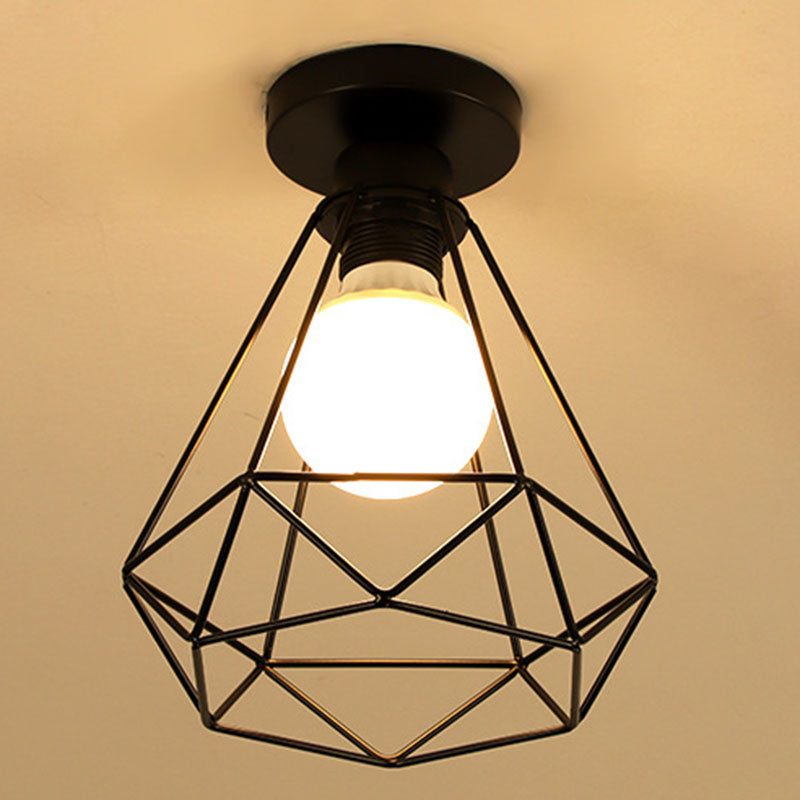 Geometric Light Industrial 1 Light Metal Flush Mount Light Fixture in Black