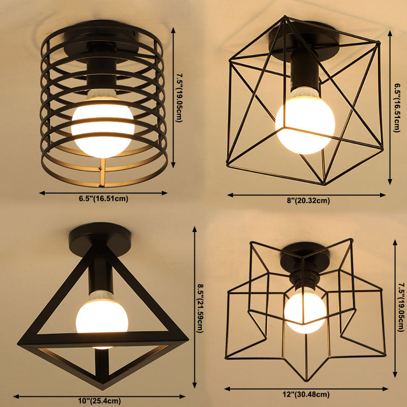 Geometric Light Industrial 1 Light Metal Flush Mount Light Fixture in Black