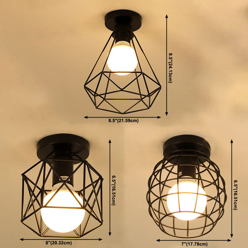 Geometric Light Industrial 1 Light Metal Flush Mount Light Fixture in Black
