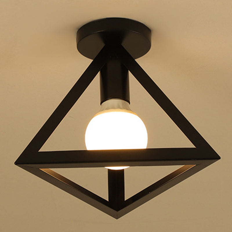 Geometric Light Industrial 1 Light Metal Flush Mount Light Fixture in Black