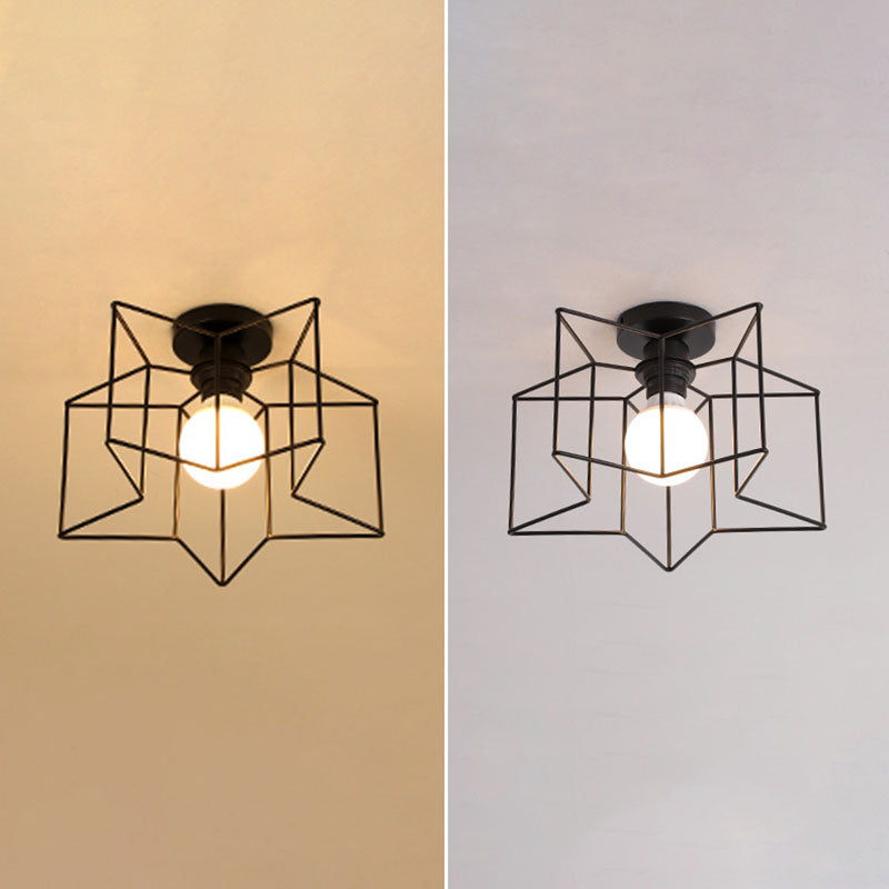 Geometric Light Industrial 1 Light Metal Flush Mount Light Fixture in Black