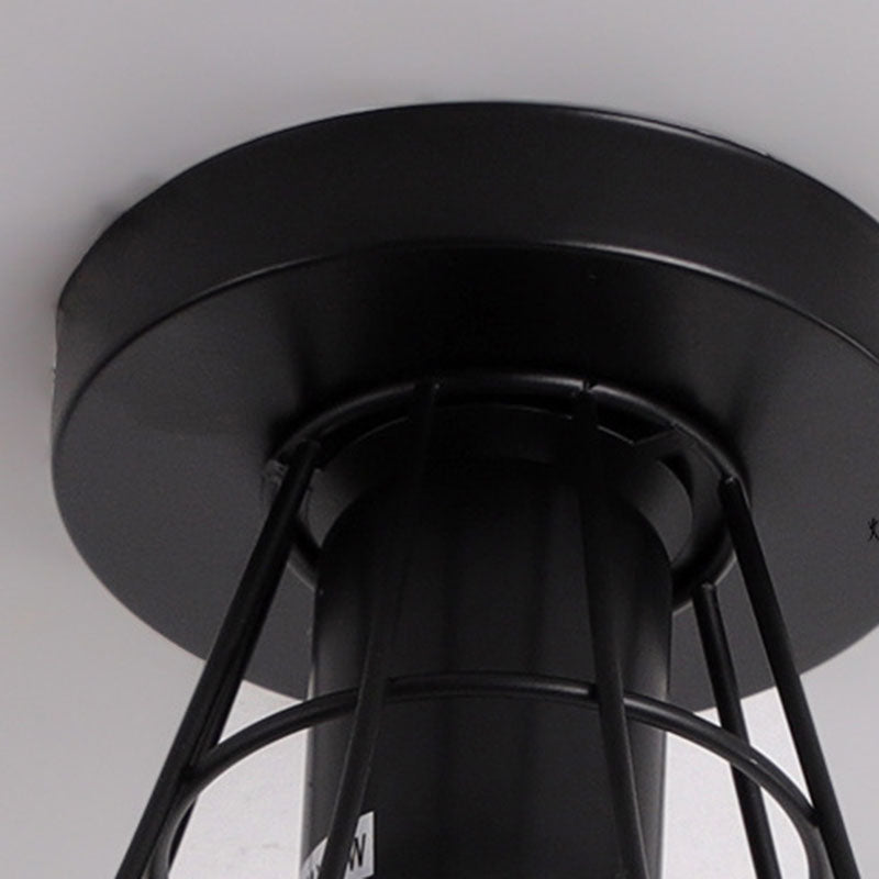 Geometric Light Industrial 1 Light Metal Flush Mount Light Fixture in Black