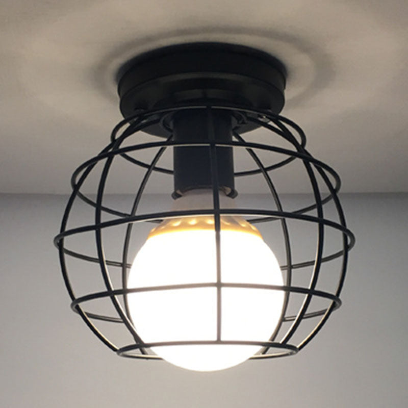 Geometrische Hanger Licht Industriële Stijl 1 Light Metal Flush Mount Light Fixture in Zwart