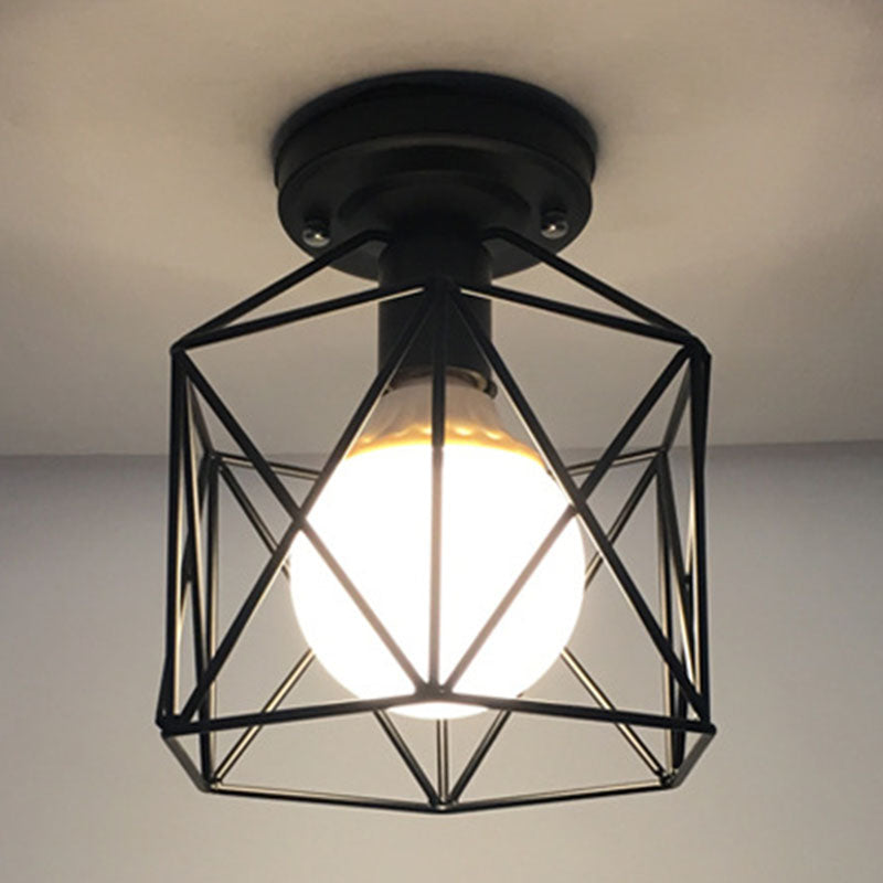 Geometrische Hanger Licht Industriële Stijl 1 Light Metal Flush Mount Light Fixture in Zwart