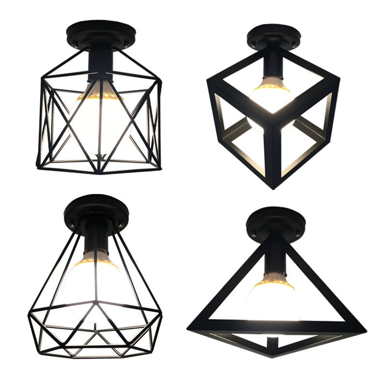 Geometrische Hanger Licht Industriële Stijl 1 Light Metal Flush Mount Light Fixture in Zwart