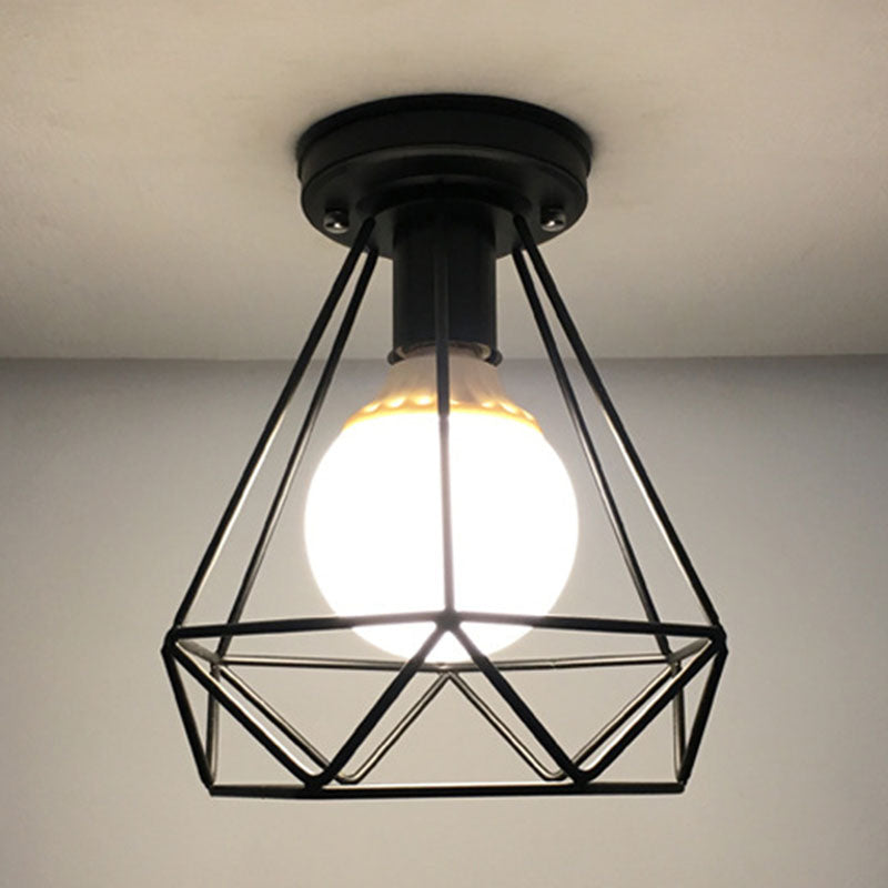 Geometrische Hanger Licht Industriële Stijl 1 Light Metal Flush Mount Light Fixture in Zwart