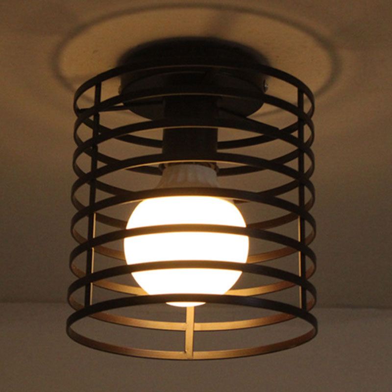 Geometrische Hanger Licht Industriële Stijl 1 Light Metal Flush Mount Light Fixture in Zwart