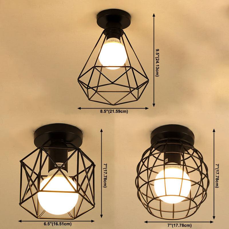 Geometrische Hanger Licht Industriële Stijl 1 Light Metal Flush Mount Light Fixture in Zwart