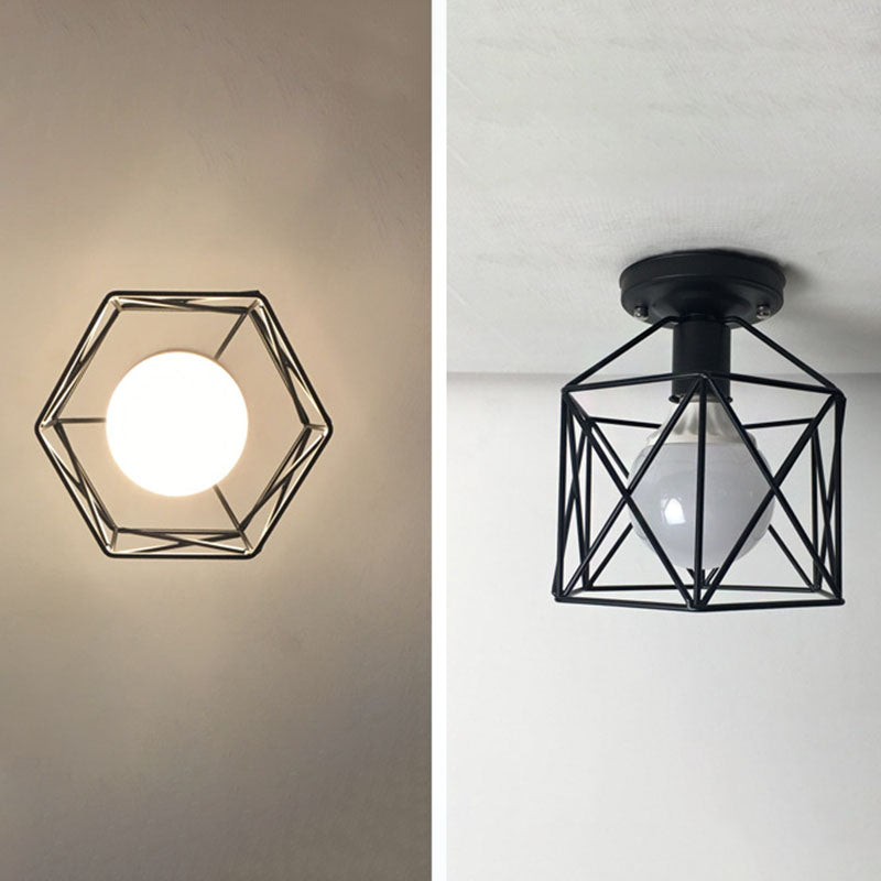 Geometrische Hanger Licht Industriële Stijl 1 Light Metal Flush Mount Light Fixture in Zwart