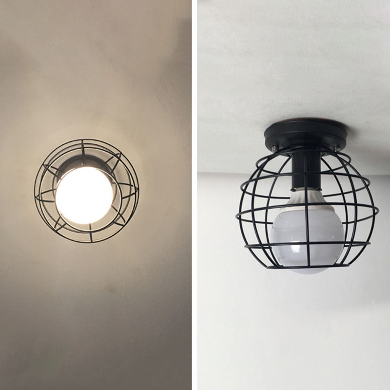 Geometrische Hanger Licht Industriële Stijl 1 Light Metal Flush Mount Light Fixture in Zwart