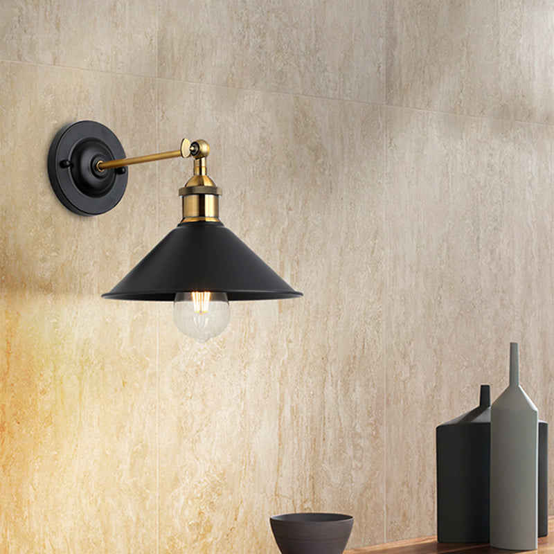 1 Light Metal Geometric Wall Lighting Fixtures Industrial Style Wall Mounted Light Fixture in Black
