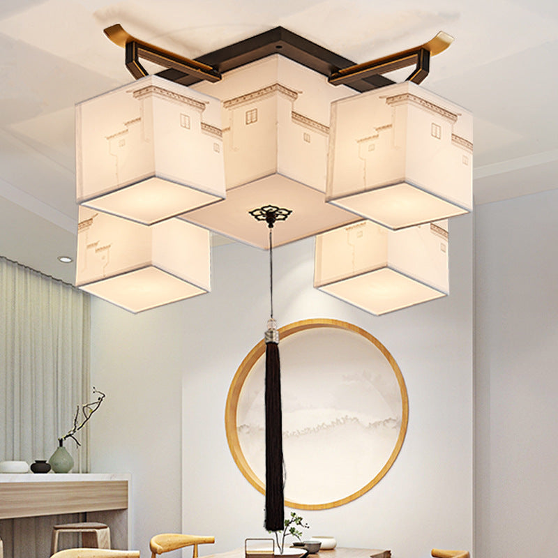Plafonnier affleurant de Style traditionnel, abat-jour en tissu, luminaire pour salon
